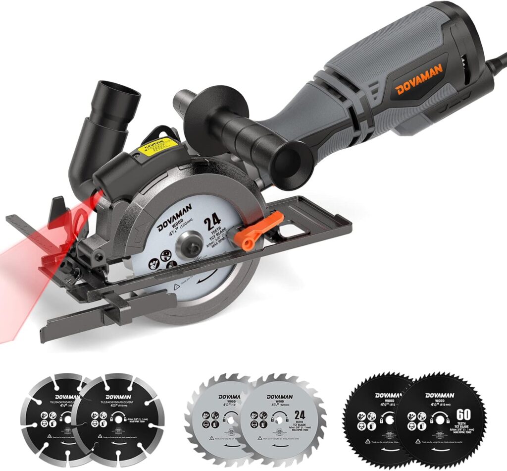 DOVAMAN Mini Sierra Circular con Láser, 710W, 3500rpm, Mango Auxiliar sierracirculartop.com